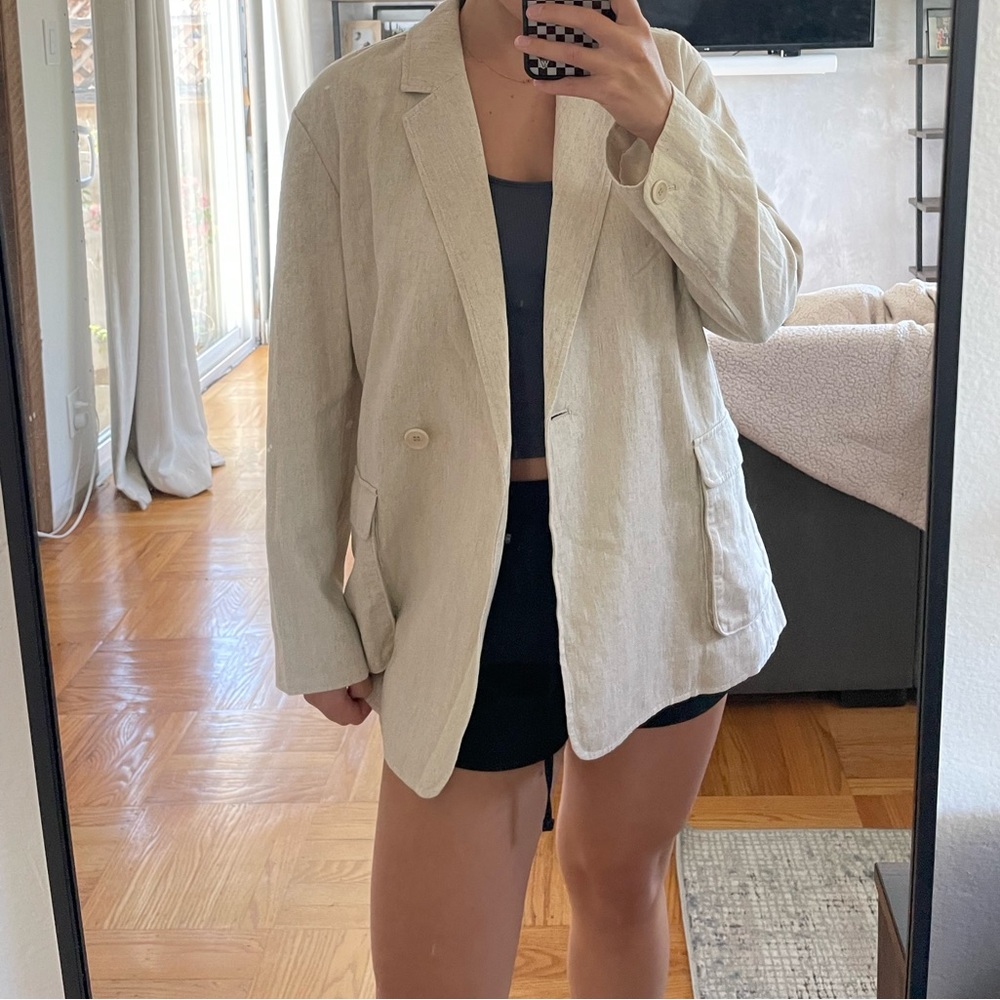 Oversized Cargo Double-Breasted Linen Blazer NWT Madewell